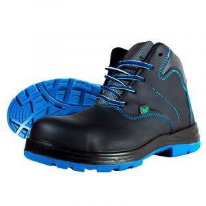 Intrepid Zapato Industrial color ngro con suela azul, fondo blanco