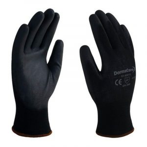 Guante DER 51‑600 nylon negro con palma recubierta de poliuretano – vista frontal